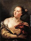 Giovanni Battista Piazzetta Paintings - Woman with a Parrot by Giovanni Battista Tiepolo